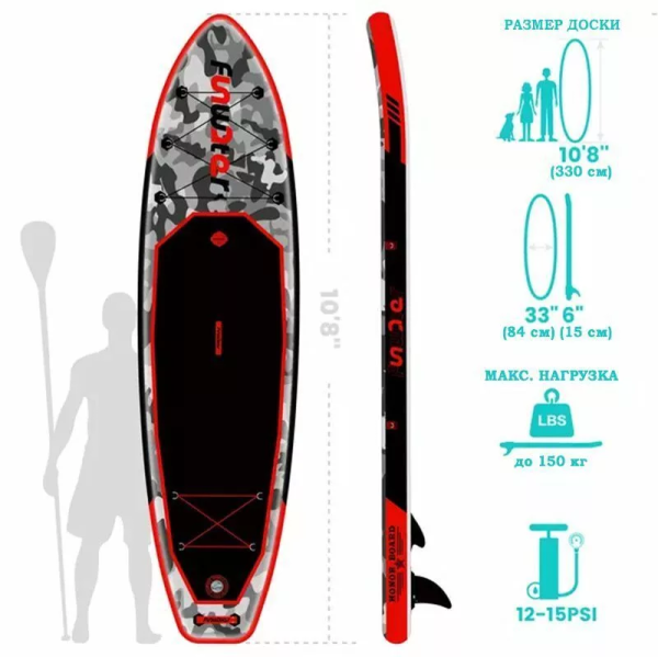 Cапборд (SUP-доска) FunWater Honor Red 11'0 (330x84x15 cm) FW10B